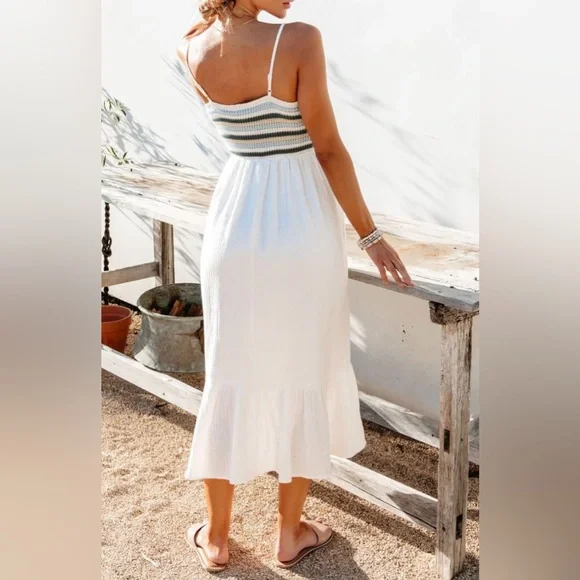 NWOT Seaside Striped Crochet Midi Dress - Picture 2 of 7